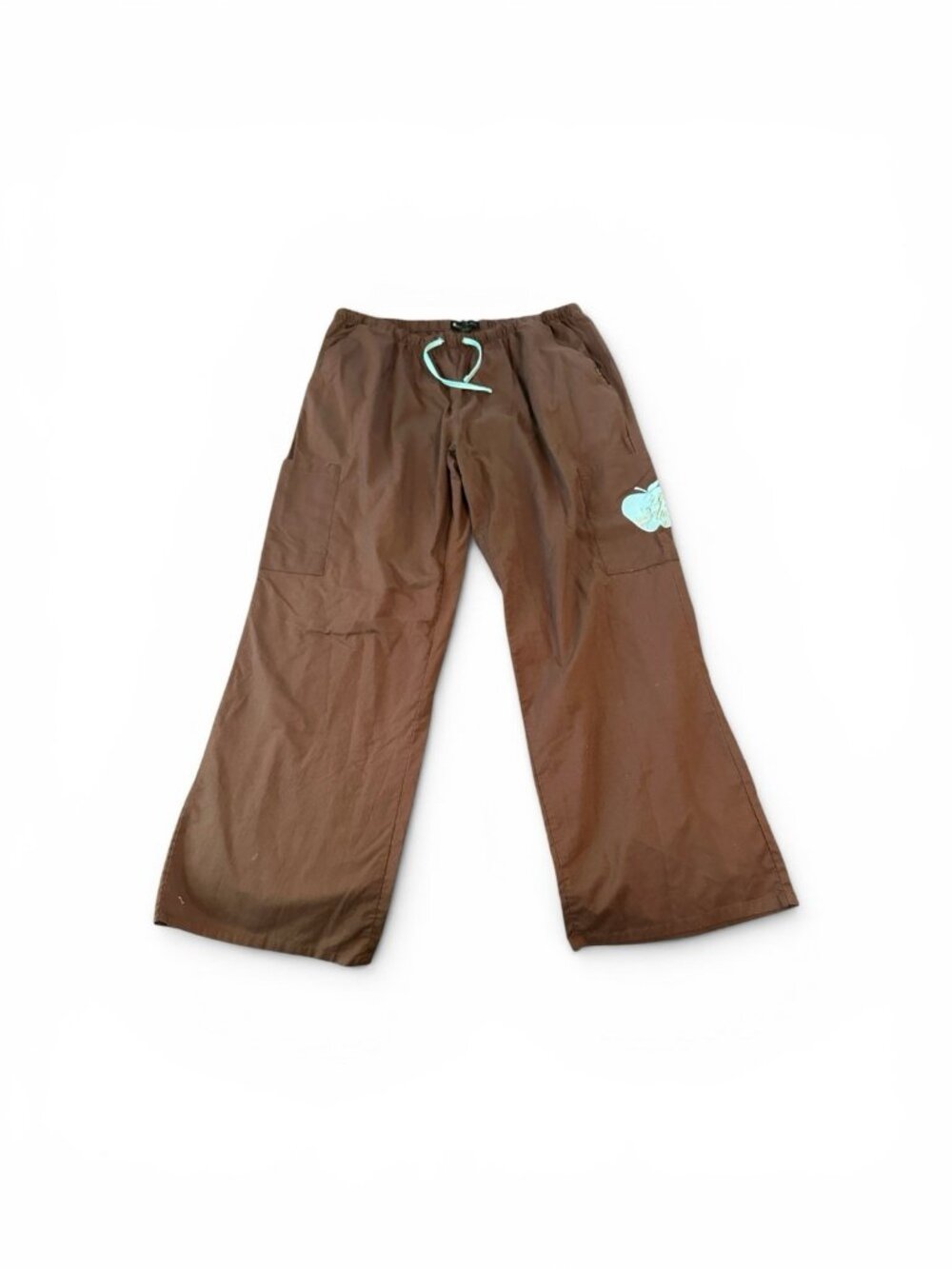 Y2K Apple Bottom Cargo Pants Womens 2X Streetwear Wide Leg Hip Hop Drawstring